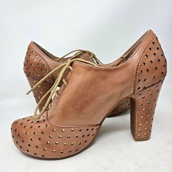 MIZ MOOZ Lesley Oiled Tan Perforated Leather Lace-Up Heeled Shoes Size 7.5 - Picture 8 of 12